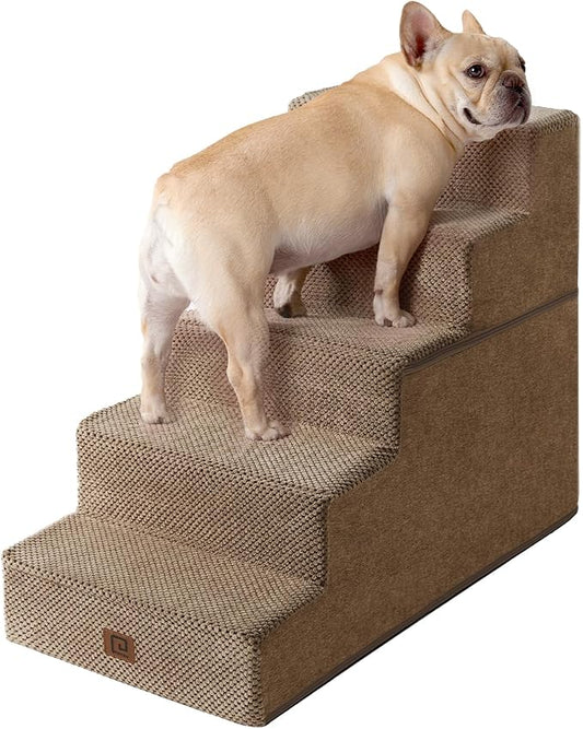 EHEYCIGA Dog Stairs for High Bed 22.5”H, 5-Step Dog Steps for Bed, Pet Steps for Small Dogs and Cats, Non-Slip Balanced Dog Indoor Ramp, Camel