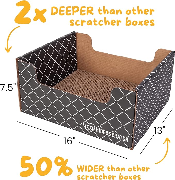 Hide & Scratch Extra-Large Heavy Duty Cardboard Cat Scratcher Box and Cat Bed with Refillable Scratch Pad