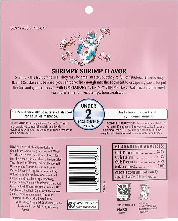 Temptations Classic Crunchy and Soft Cat Treats Shrimpy Shrimp Flavor, 6.3 oz. Pouch