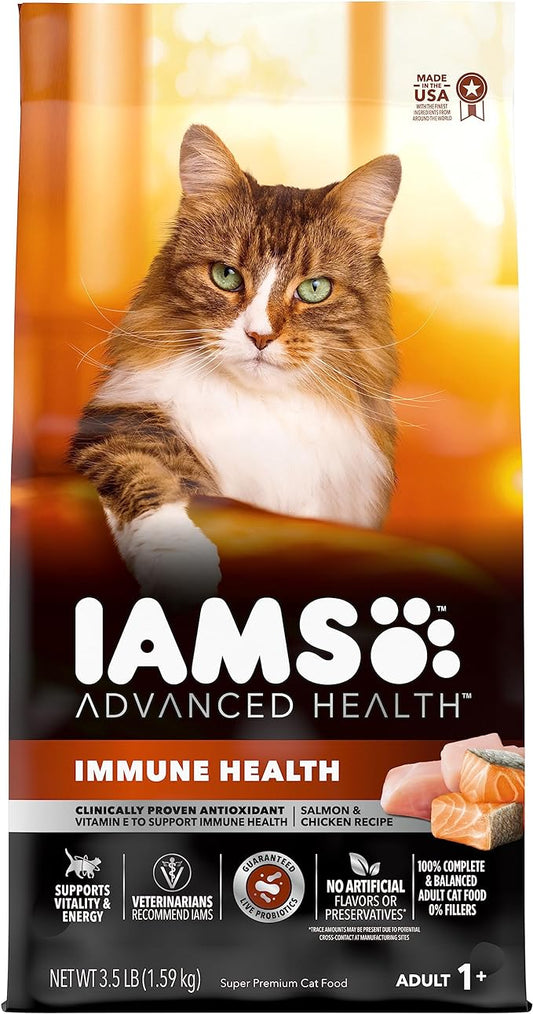 IAMS Advanced Health Immune Health Salmon and Chicken Recipe Adult Dry Cat Food, 3.5 lb. Bag, Brown, 3.50 Pound (Pack of 1)