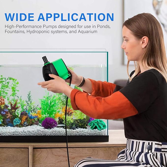 Simple Deluxe 10ft High Lift 800GPH 24W Water Table Pump (3000L/H) with 3 Nozzles, Perfect for Fish Tank, Pond, Aquarium, Statuary, Hydroponics, Fountain, Green