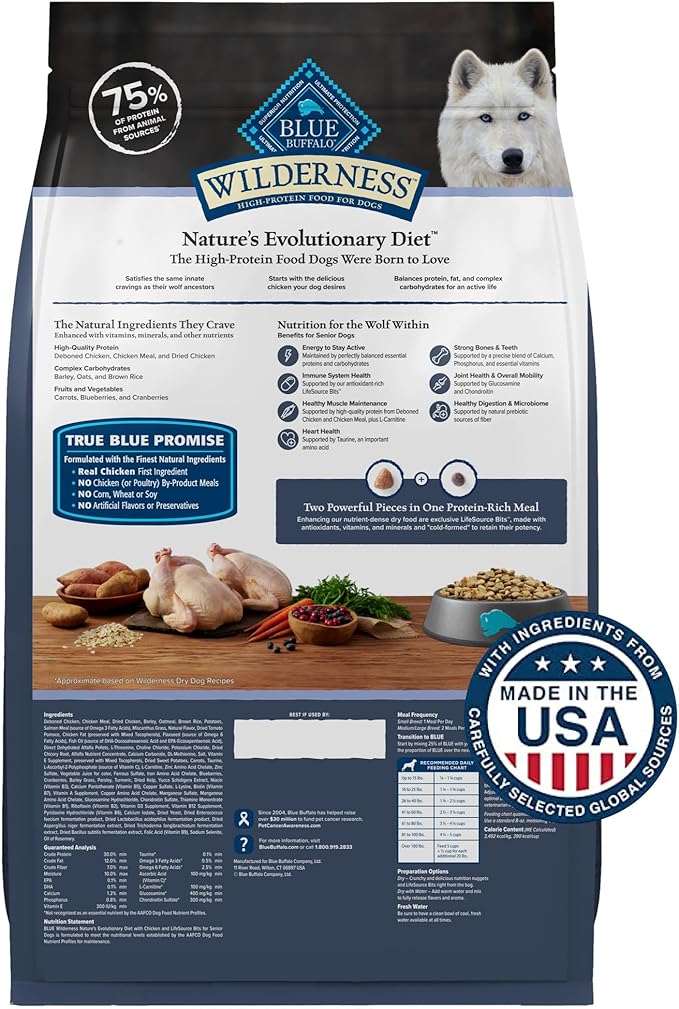 Blue Buffalo Wilderness High-Protein Natural Dry Food for Senior Dogs, Chicken Recipe, 28-lb. Bag