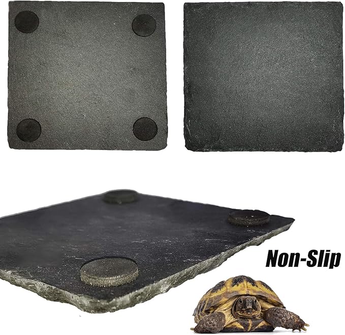 Reptile Basking Platform 2Pcs Tortoise Rock Plate Slate Feeding Platform Food Dish Bowl Turtle Bathing Rock Rest Terrace for Chameleon Lizard Bearded Dragon Gecko Snake Frog Newt (9.8''/25CM)