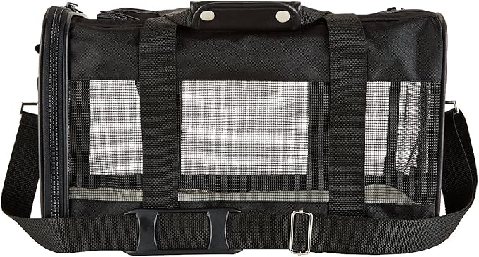 Amazon Basics Soft-Sided Mesh Pet Travel Carrier for Dog, Cat, Medium, 16.5"L x 9.4"W x 9.8"H, Black