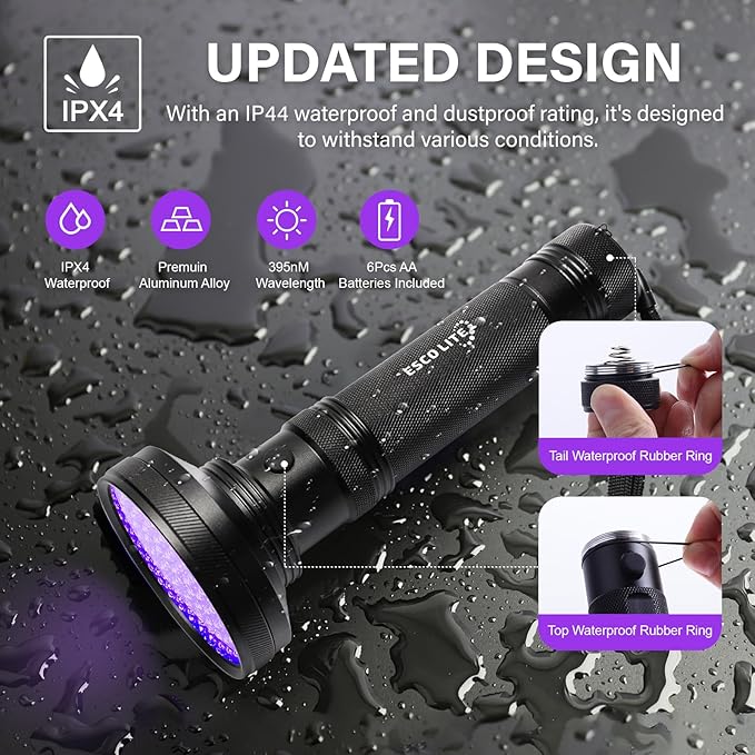 Escolite UV Flashlight Black Light, 100 LED 395 nM Ultraviolet Flashlights UV blacklight Detector for Dog Urine, Pet Stains and Bed Bug, Matching with Pet Odor Eliminator