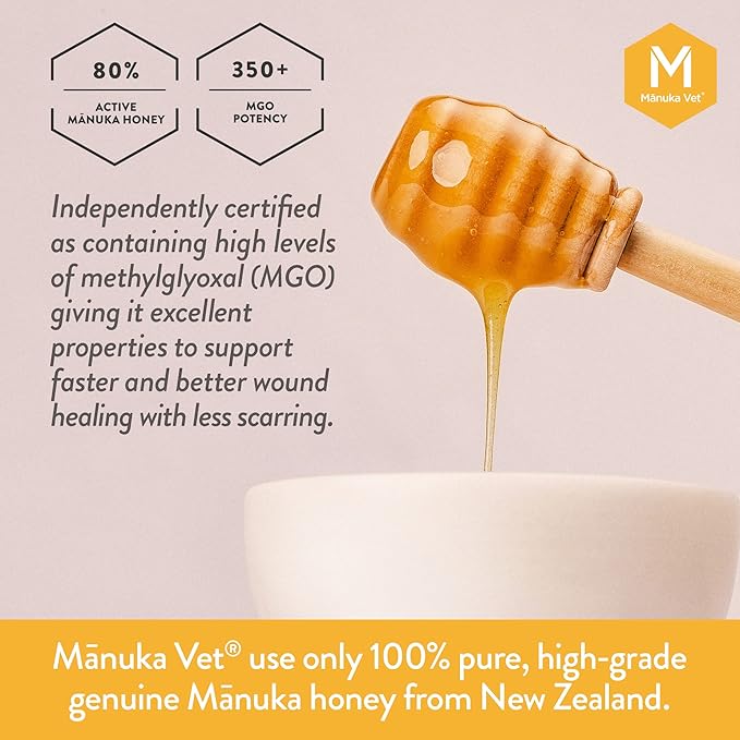 Manuka Vet Skin & Wound Crème, 350+ MGO Medical Grade Manuka Honey, Rapid Healing & Skin Repair Treatment for Dogs, Horses and Other Animals, 3.53oz (100g) Tube