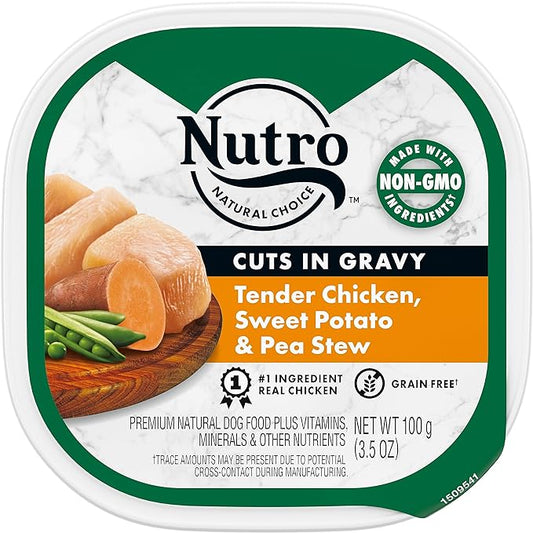 NUTRO Adult Natural Grain Free Wet Dog Food Cuts in Gravy Tender Chicken, Sweet Potato & Pea Stew Recipe, 3.5 oz. Trays (Pack of 24)