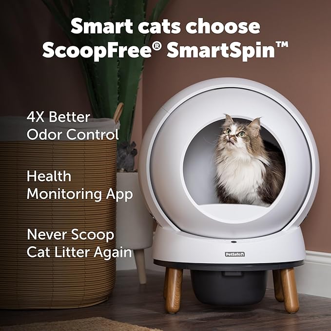 PetSafe ScoopFree SmartSpin Self-Cleaning Cat Litter Box – Advanced Odor Control – App Controlled with Health Monitoring – Works with Any Litter – Up to 2 Weeks of Hands-Free Cleaning