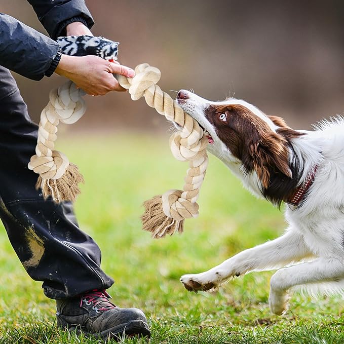 Fida Dog Rope Toys for Large/Medium Aggressive Chewers, Tough Rope Chew Toy, 3 Feet 5 Knots Indestructible Natural Cotton, Tug of War Dog Pull Rope Teeth Cleaning