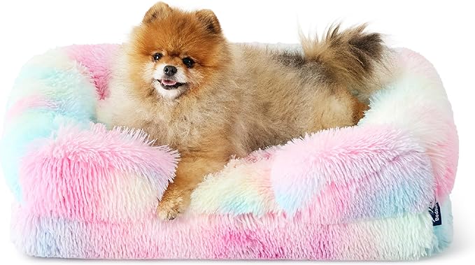 Bedsure Small Orthopedic Dog Bed - Washable Calming Dog Sofa Beds for Small Dogs, Supportive Foam Pet Couch Bed with Removable Washable Cover, Waterproof Lining and Nonskid Bottom Couch, Multi Color