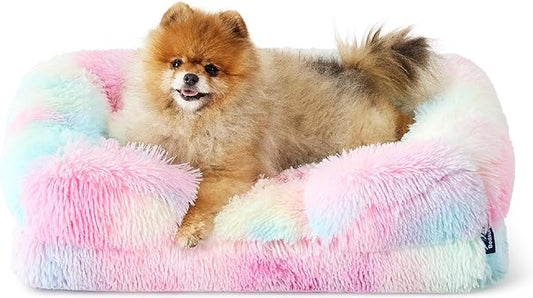 Bedsure Small Orthopedic Dog Bed - Washable Calming Dog Sofa Beds for Small Dogs, Supportive Foam Pet Couch Bed with Removable Washable Cover, Waterproof Lining and Nonskid Bottom Couch, Multi Color