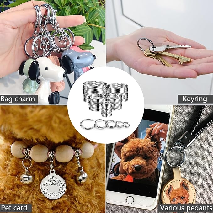 Split Key Ring Circle Assorted, Round Keyring Durable 5 Sizes (1/2 inch, 3/4 inch,1 inch, 1.25 inch, 1.38 inch)