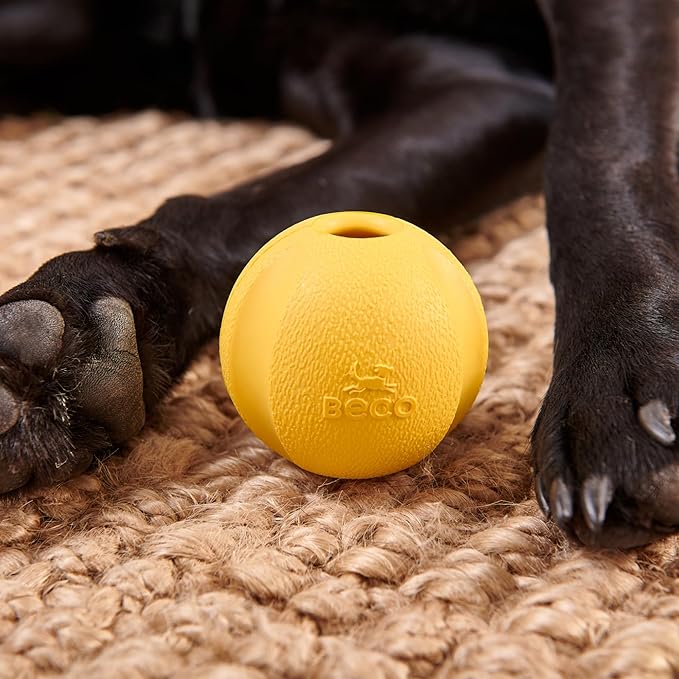 Beco Natural Rubber Outdoor Bouncy Play Ball for Dogs & Puppies, Fetch & Launcher Compatible, Bright Visible Yellow