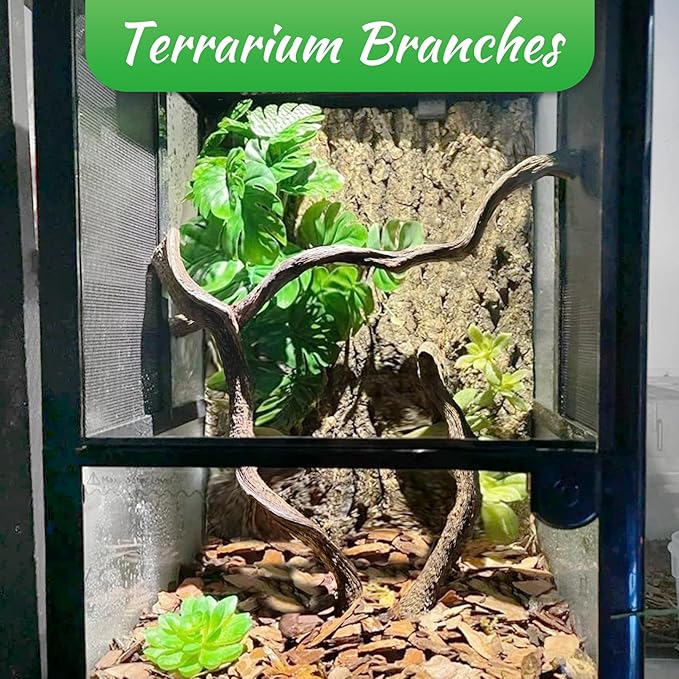 Reptile Branch Decor Snake Climbing Wood Branches Lizard Habitat Decorations Terrarium Wooden Tree Trunk Ornament for Bearded Dragon Snake Geckos Chameleon Frog 4 Pcs (14-16 inch)
