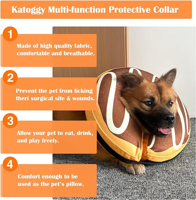 Katoggy Inflatable Dog Cone Collar for Dogs After Surgery, Soft Adjustable Blow up Donut Dog E-Collar for Small Medium Large Dog and Cats