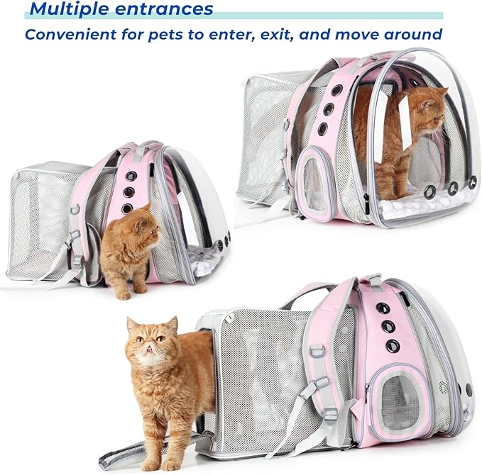 LOLLIMEOW Pet Carrier Backpack, Bubble Backpack Carrier, Cats and Puppies,Airline-Approved, Designed for Travel, Hiking, Walking & Outdoor Use (Dual Expandable-Pink)