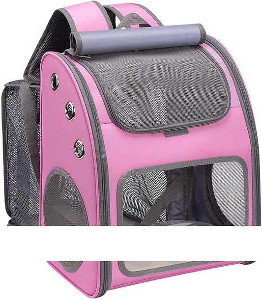 Expandable Pet Carrier Backpack for Cats, Dogs and Small Animals, Portable Pet Travel Carrier, Super Ventilated Design, Airline Approved, Ideal for Traveling/Hiking/Camping, Pink