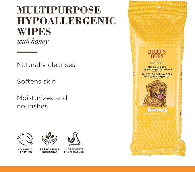Burt's Bees for Pets Multipurpose Grooming Wipes - Puppy & Dog Wipes for All Purpose Cleaning & Grooming - Cruelty Free, Pet Wipes, Puppy Supplies, 50 Count - 3 Pack
