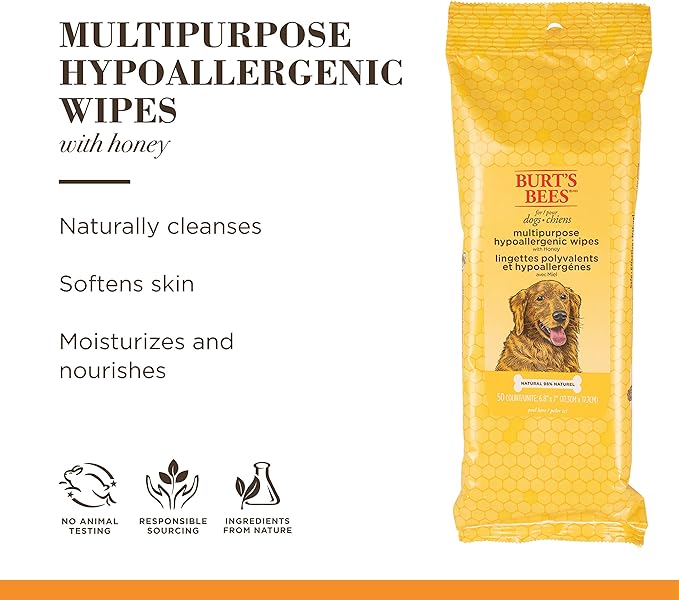 Burt's Bees for Pets Multipurpose Grooming Wipes - Puppy & Dog Wipes for All Purpose Cleaning & Grooming - Cruelty Free, Pet Wipes, Puppy Supplies, 50 Count - 6 Pack