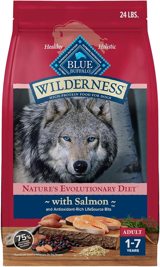 Blue Buffalo Wilderness Adult High-Protein Dry Dog Food, Made in the USA with Natural Ingredients, Salmon with Wholesome Grains, 24-lb. Bag