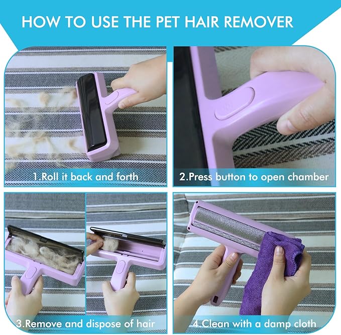 Pet Hair Remover Roller - Lint Roller for Pet Hair, Reusable Cat & Dog Hair Remover for Furniture, Couch, Bed, Car Seat, Carpet (Purple)