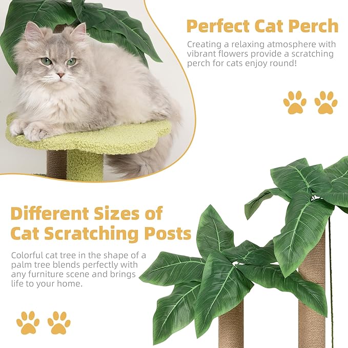 Cat Scratching Post with Flower Bed Cute Cat Scratcher with Sisal Dangling Ball Small Cat Tree for Indoor Cats Perch Cat Tower for Large Adult Cats and Kittens