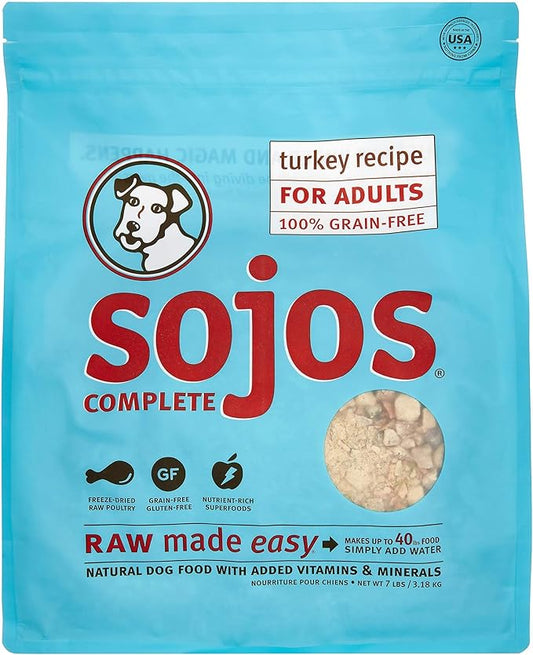 Sojos Complete Natural Raw Freeze Dried Dog Food Mix, Turkey, 7 Pound Bag