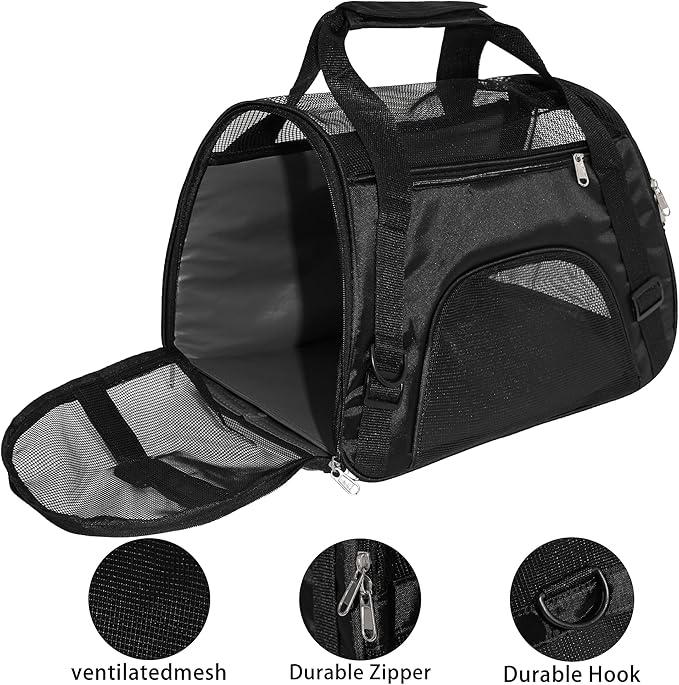 Pet Carrier Soft-Sided Carriers for Cat Carriers Dog Carrier for Small Medium Cats Dogs Puppies Pet Carrier Airline Approved up to 15 Lbs Cat Dog Pet Travel Carrier (Medium,Black)