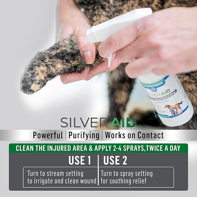 Wound & Skin Spray, Patented Colloidal Silver Spray, Hot Spot Treatment for Dogs, Cats, Horses, Relief of Itching, Irritations, Burns, Minor Cuts, Coat Care, Vet Recommended, Made in USA