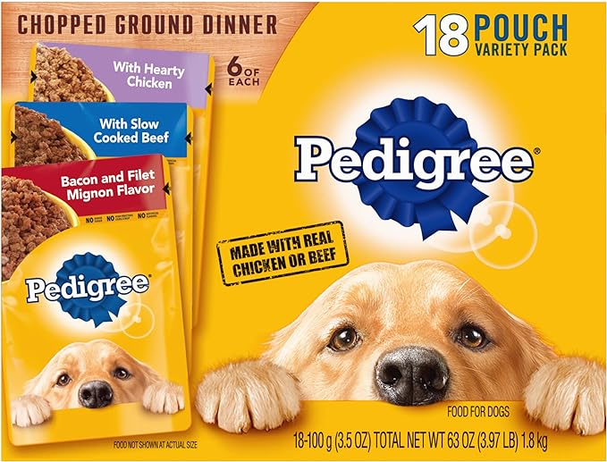 PEDIGREE CHOPPED GROUND DINNER Adult Soft Wet Dog Food 18-Count Variety Pack, 3.5 oz Pouches