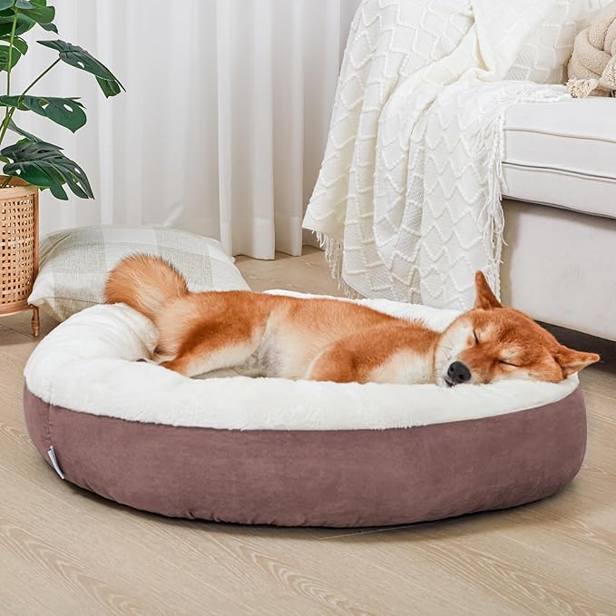 Love's cabin Round Donut Cat and Dog Cushion Bed, 30in Pet Bed for Medium or Large Dogs, Anti-Slip & Water-Resistant Bottom, Soft Durable Fabric Pet beds, Washable Calming Cat & Dog Bed Burlwood