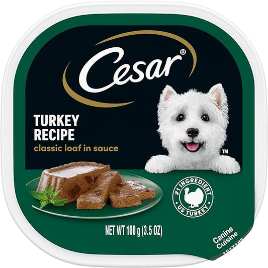 CESAR Adult Wet Dog Food Classic Loaf in Sauce Turkey Recipe, 3.5 oz. Easy Peel Trays, Pack of 24