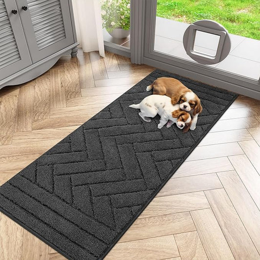 Tindbea Dog Mat for Muddy Paws,Absorbs Moisture Dirt Non-Slip Washable Mud Mat for Dogs,Soft Rubber Backing Front Inside Pet Rug for Entryway, Mud Dog Paws, Patio(20"x48",Charcoal)