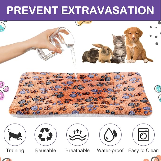 4 Pcs Waterproof Guinea Pig Bedding Winter Guinea Pig Plush Cage Liners Soft Dog Cat Bed Mat Reversible Cozy Animal Pee Pad Hamster Bed Mat Washable for Bunny (Paw,13 x 18.5 Inch)