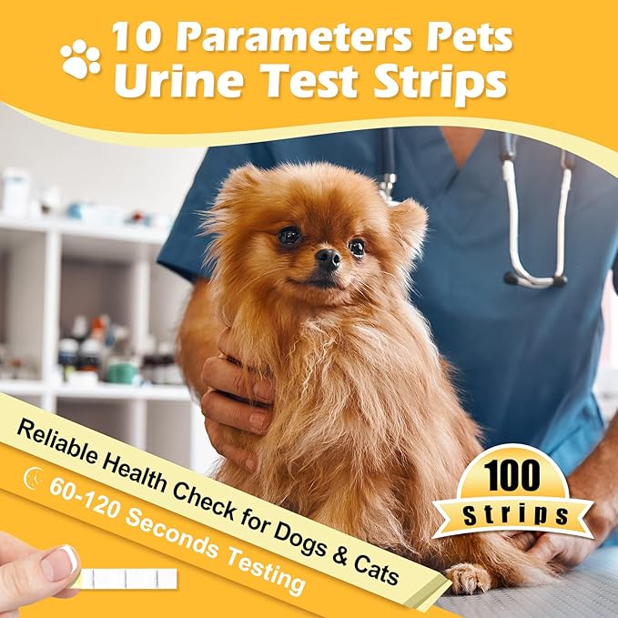 100-Count Easy@Home Urine Test Strips for Dog Cat, Fast Detect UTI Diabetes Bladder Infections, 10 Parameters Animal Urinalysis Testing Strips, Reliable Results in 2 Min