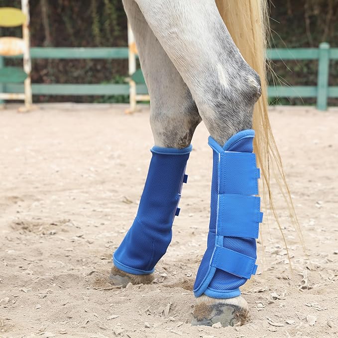 Horse Fly Boots - Fly Horse Boots Perfect for Equine Leg Wraps and Maximum Horse Fly Protection Set of 4 (Deep Blue, Full)