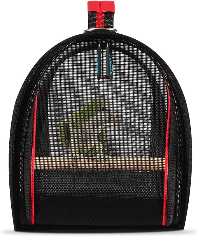 Lightweight Bird Carrier for Travelers, Bird Travel cage with Parrot Feeder Cups & Standing Perch and Tracy (Medium 16 x 9 x 11, Red) Patented Product