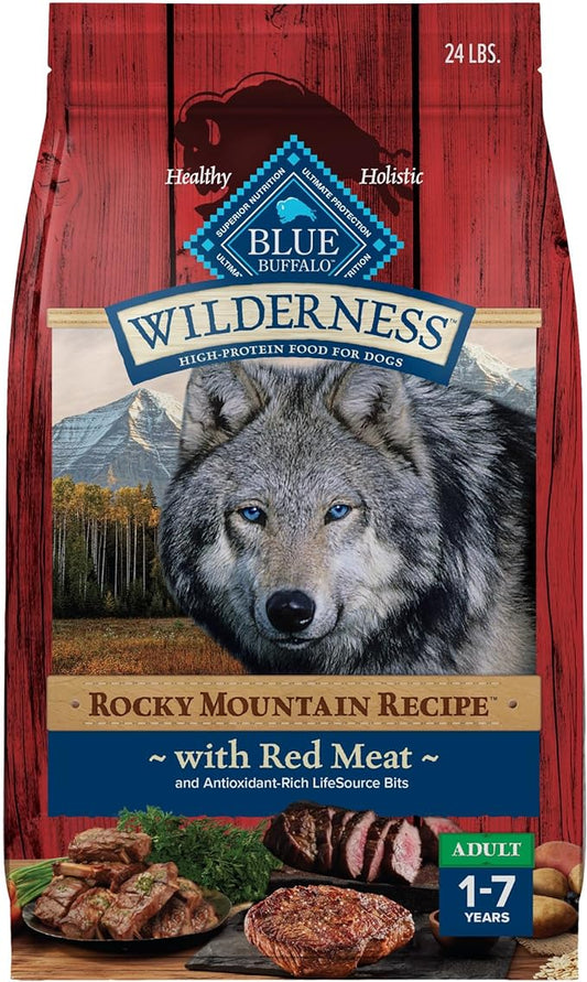 Blue Buffalo Wilderness Rocky Mountain Recipe High-Protein Adult Dry Dog Food, Made in the USA with Natural Ingredients Plus Wholesome Grains, Red Meat, 24-lb. Bag