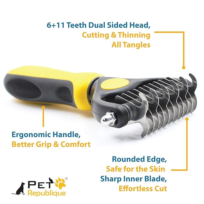 Dog Dematting Tool – Matt Splitters for Dogs, Cats, Rabbits, Long Haired Breed Pets – Effective Pet Dematting, Mat Remover, De-Matting Comb, or Dematter (6+11 Teeth)