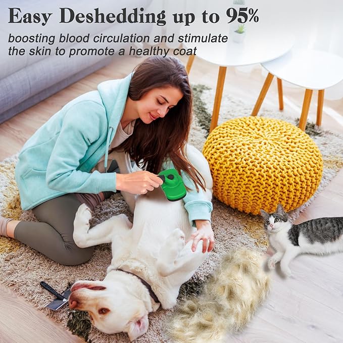 Self Cleaning Shedding Brush for Dogs & Cats, Skin Friendly Cat Brush, Dog Grooming Brush, Dog Brush for Shedding, Deshedding Brush, Puppy Brush Hair Brush for Haired Dogs, Green