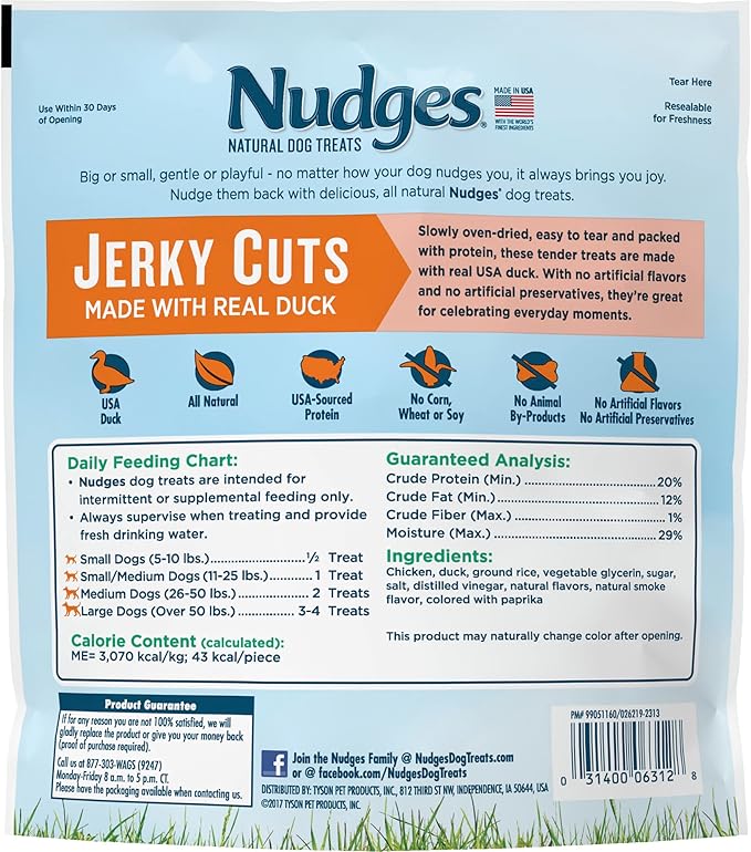 Blue Buffalo Nudges Jerky Cuts Natural Dog Treats, Duck, 10oz Bag