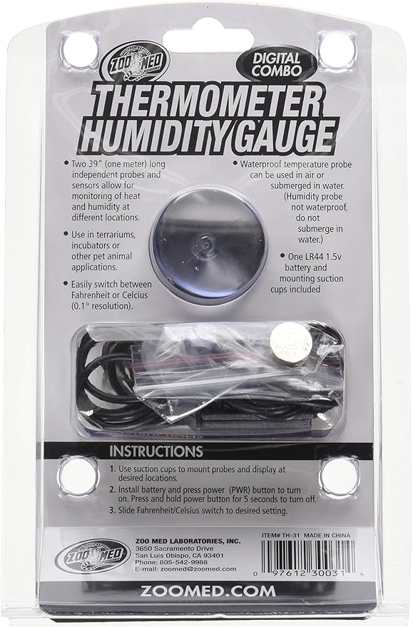 Zoo Med Labs Digital Thermometer Humidity Gauge, Single (TH-31)