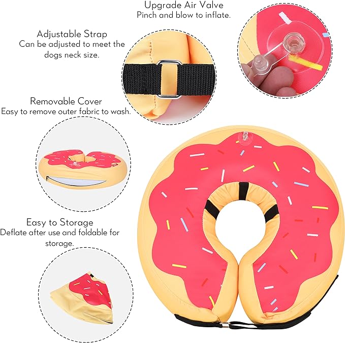 MIDOG Dog Cone, Soft Cone for Dogs After Surgery, Pet Inflatable Collar Protective Recovery Donut Collar to Prevent Pets from Touching Stitches, Wounds, and Rashes - DeepRed,XS