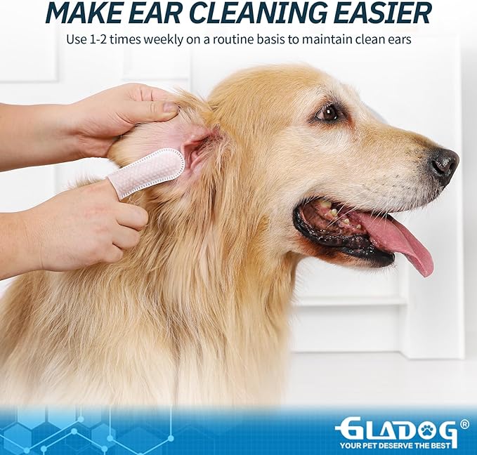 GLADOG Dog Ear Cleaner Finger Wipes 110 Counts, Ear Finger Wipes for Dogs Cats, Gently Removes Dirt & Odor, Dissolves Wax Build-Up, Easy to Use, Ear Cleaning Finger Wipes for Dogs, Natural Ingredients