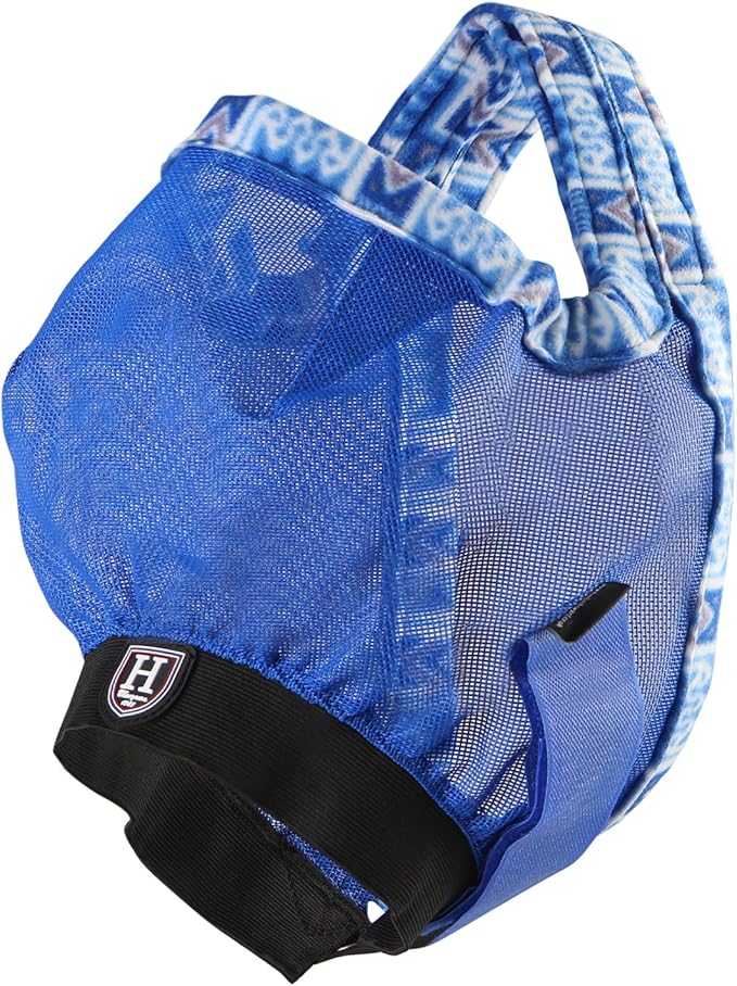 Harrison Howard Cattle Livestock Fly Mask Breathable Mesh Padded Edging with Fun Patterns Large Spacing Forelock Opening Design Adjustable Fit for Cattle Blue