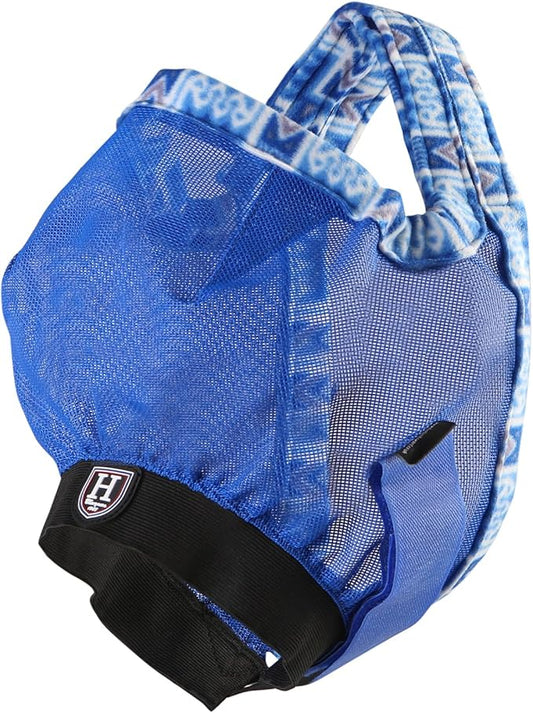Harrison Howard Cattle Livestock Fly Mask Breathable Mesh Padded Edging with Fun Patterns Large Spacing Forelock Opening Design Adjustable Fit for Cattle Blue