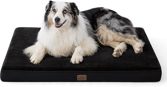 Bedsure Memory Foam Dog Bed for Extra Large Dogs - Orthopedic Waterproof Dog Bed for Crate with Removable Washable Cover and Nonskid Bottom - Plush Flannel Fleece Top Pet Bed, Black