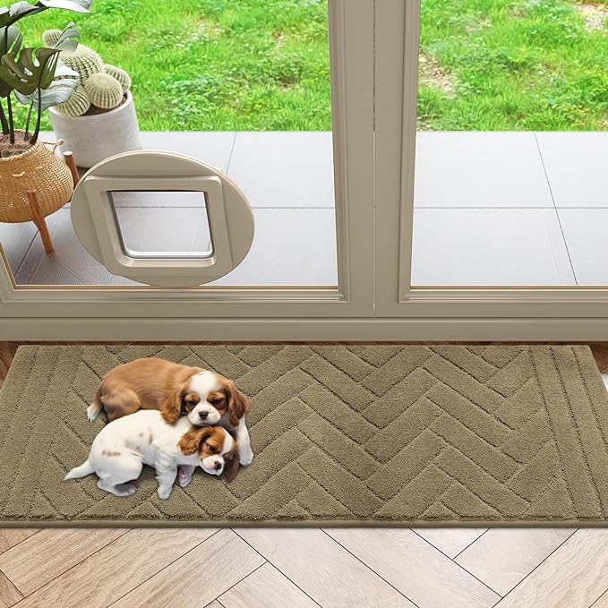 Tindbea Dog Mat for Muddy Paws,Absorbs Moisture Dirt Non-Slip Washable Mud Mat for Dogs,Soft Rubber Backing Front Inside Pet Rug for Entryway, Mud Dog Paws, Patio(24"x59",Latte)