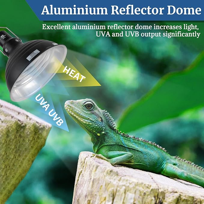 LUCKY HERP Reptile Light Fixture 8.5inch- Lightweight Aluminum Reflector Dome Reptile Light Fixture, Reptile Heat Lamp Fixture for UVB Light Bulb Basking Bulb Heat Bulb