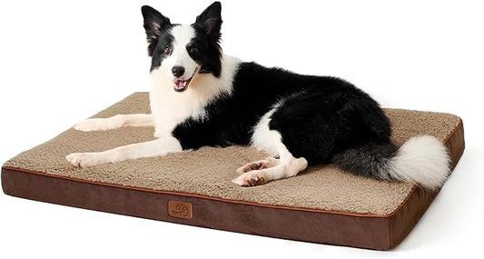 Bedsure Extra Large Dog Crate Bed - Big Orthopedic Waterproof Dog Beds with Removable Washable Cover for Large Dogs, Egg Crate Foam Pet Bed Mat, Suitable for Dogs Up to 100 lbs, Brown